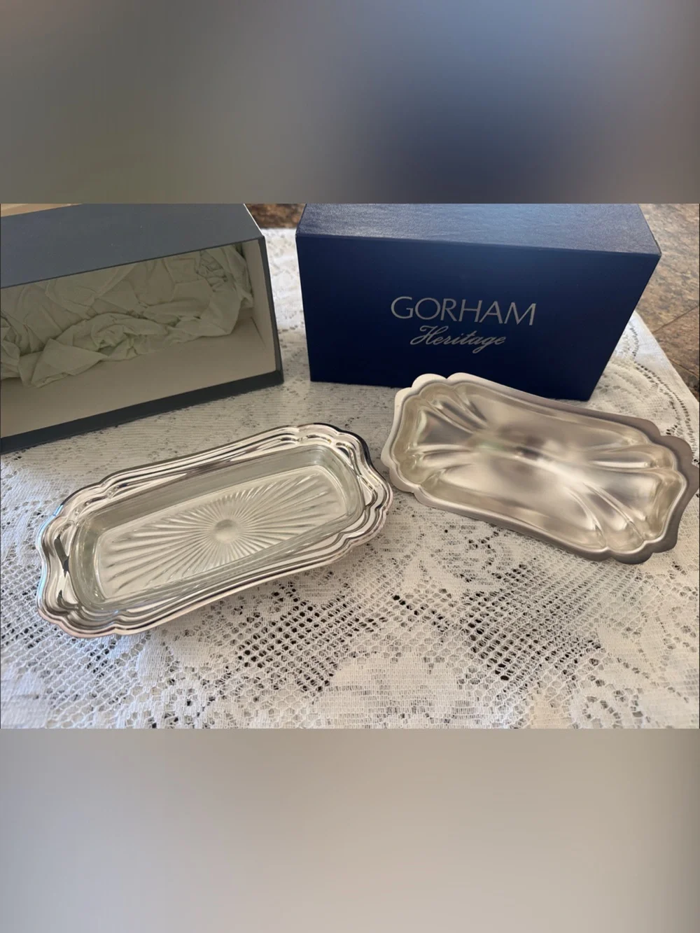 Gorham Silver Plated Covered Butter Dish with Decorative Tray